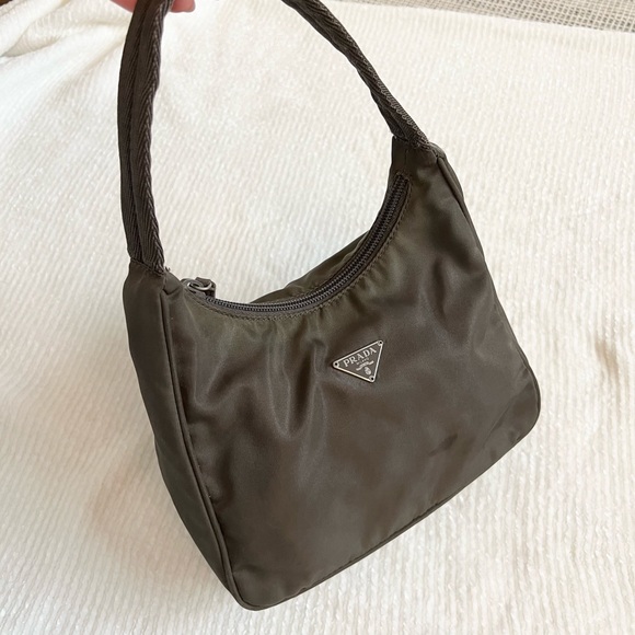 Prada Bags Vintage Prada Tessuto Nylon Shoulder Bag In Dark Olive